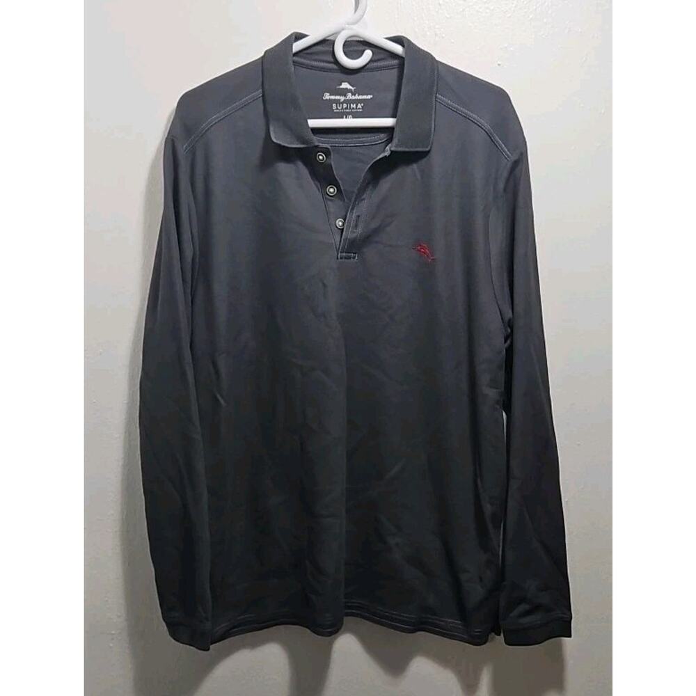 Tommy Bahama Supima Long Sleeve Large Golf Shirt Embroidered Logo Gray